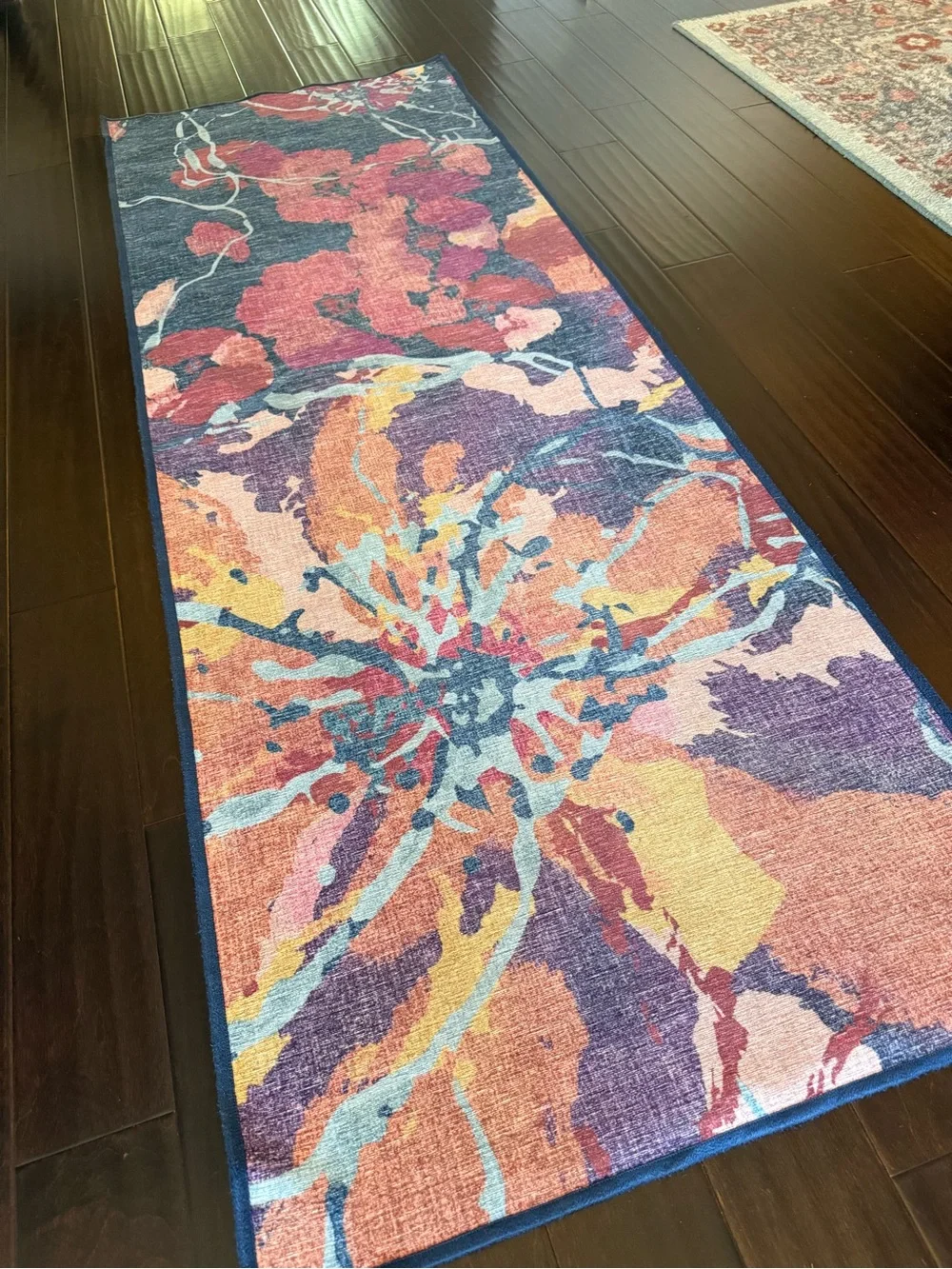 RUGGABLE Vibrant Floral Runner Rug - Multicolor (Watercolor Navy)